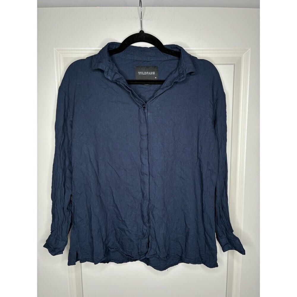 Wildfang Classic Button Down Long Sleeve Shirt in Navy Size XS Rayon